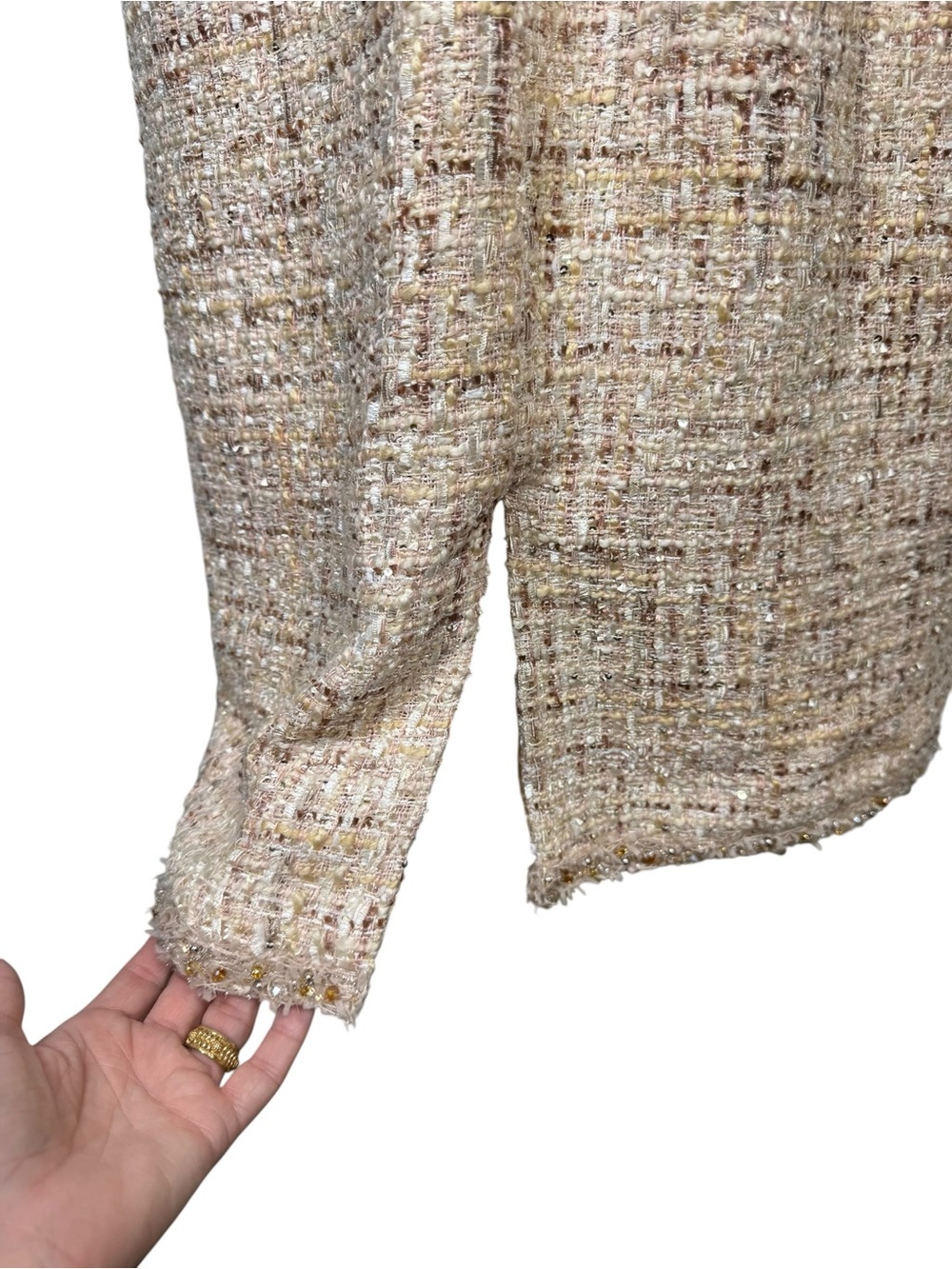 Mac Duggal Beaded Trim Tweed Boucle Midi Dress New With Tags Size 10 - Picture 10 of 15